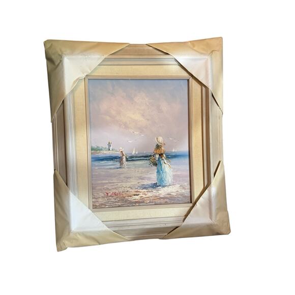 Original Oil Painting By J.miller. Impressionist Beach Scene. Signed And Framed - Picture 1 of 5